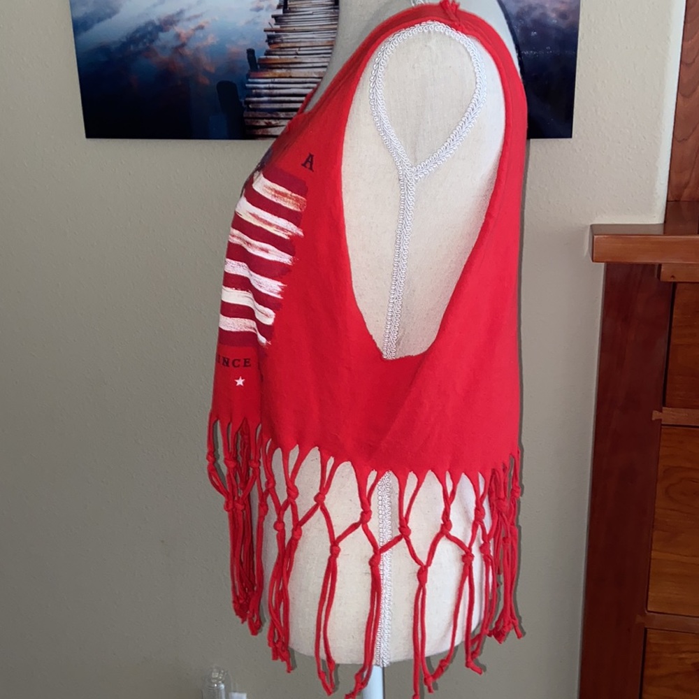 4th of July Independence Day Patriotic American Flag Fringe Knot Crop Tank Top - Picture 6 of 8